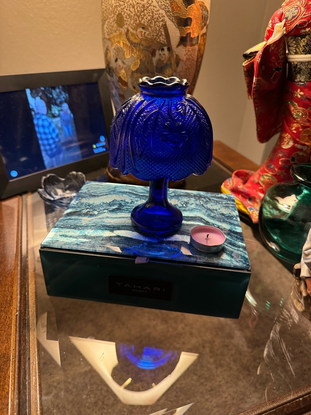 Vintage Indiana Glass Cobalt Blue Fairy Lamp